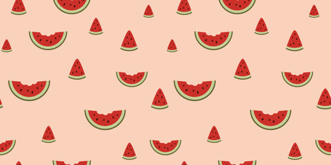 Cartoon watermelon seamless pattern in minimal style. Seasonal summer fruit vector background