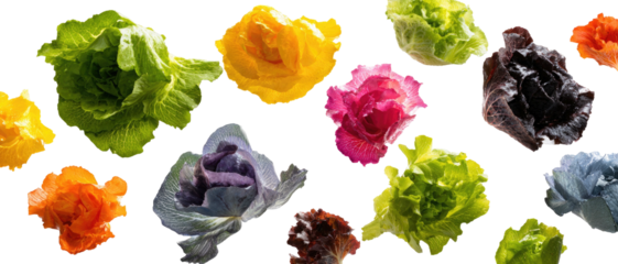 Vibrant array of colorful lettuces against a black backdrop