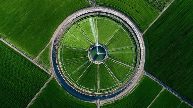 Lush Green Circular Crop Field with Center Pivot Irrigation