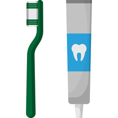 Green Toothbrush And Toothpaste With Blue Stripe And White Tooth Icon On Transparent Background Clean Oral Hygiene Product