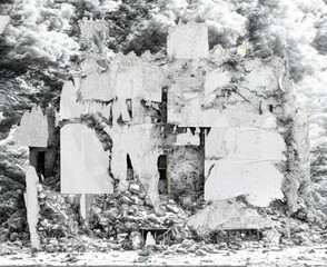 Abstract black and white collage of torn paper and natural textures