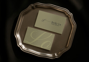 legant Business Cards Mockup On Silver Tray Psd