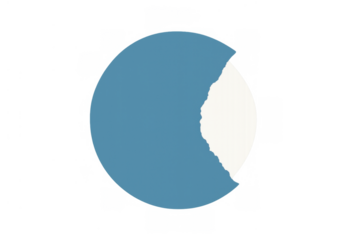 Blue torn paper circle revealing white layer on transparent background, round peeling label design element