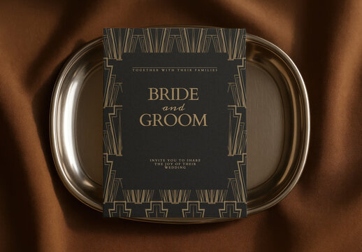 Elegant Art Deco Wedding Invitation Mockup Psd