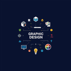 Graphic design concept vector illustration,Modern flat design creativity background,Creative design process vector artwork,Graphic design elements and tools concept,Design studio creation.
