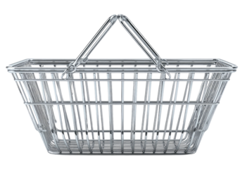 Empty, metallic wire shopping basket with two handles