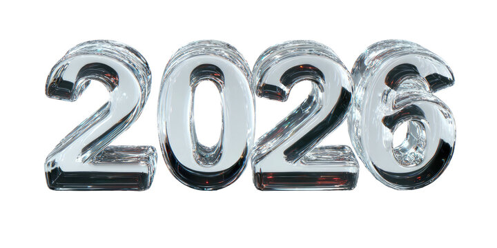Translucent glass numbers spelling out the year 2026