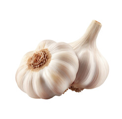 Two bulbs of fresh garlic on a black background