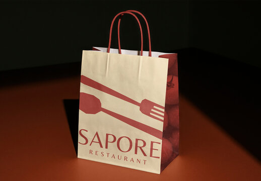 Elegant Restaurant Branded Paper Bag Mockup Psd