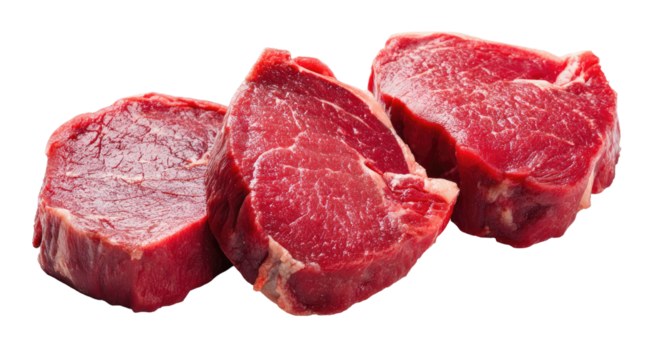Fresh, raw red meat cuts, marbled and appetizing