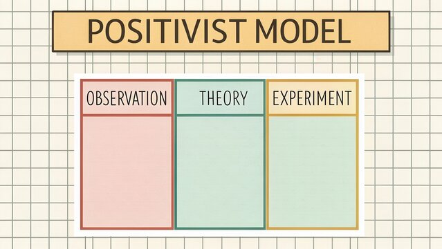 Visual Representation of the Positivist Model Highlighting Observation, Theory, and Experiment in Scientific Research