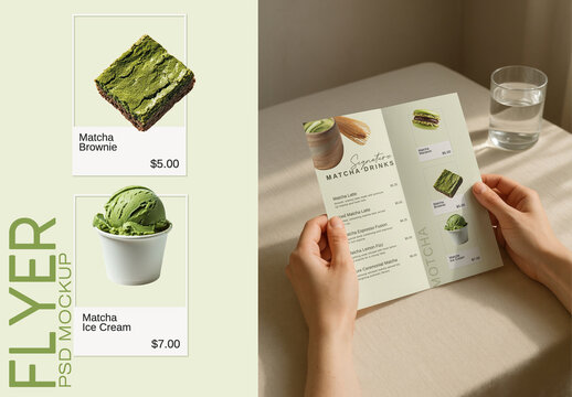 Elegant Matcha-themed Menu Mockup Psd