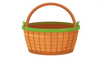 Woven Basket Illustration - Empty Container with Handle for Storage.