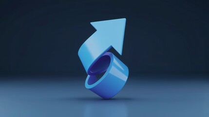 $3\text{D}$ Blue Arrow Soaring Upwards Out of a Circular Base,  Business Growth, Breakthrough, and Digital Success. Continuous Improvement and Development. Investment or Strategy.