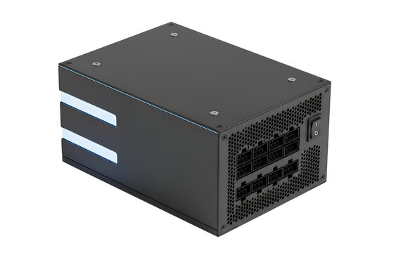 Power supply unit isolated on transparent background, a crucial component for computer system stability and performance