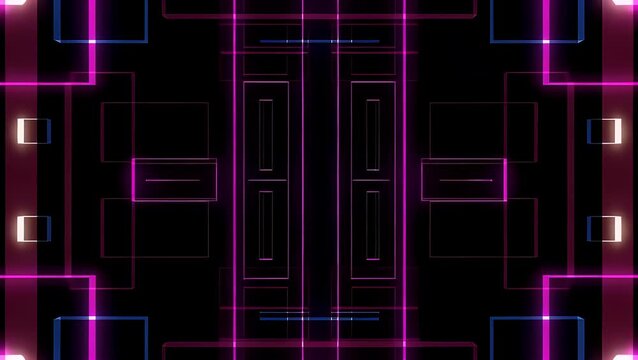 Repetitive Motion Animation of a Blue and Orange Neon Frame Shrinking and Expanding While Isolated on a Black