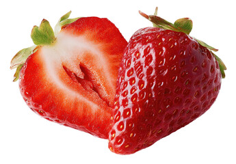 Juicy red strawberry, halved to reveal seeds and pulp