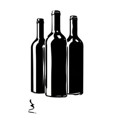 Three dark, stylized bottles with a white outline on black