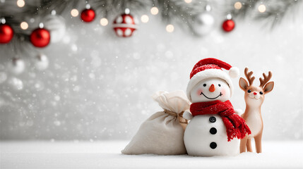 サンタクロース雪だるまとトナカイの置物