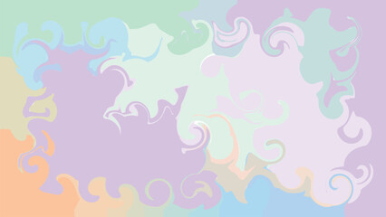 Abstract, colorful background with swirling pastel shapes , lavender, mint, blue, peach. Serves a decorative or aesthetic function.