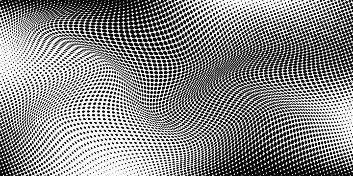 Dotted gradient vector illustration, white and black halftone background, horizontal seamless dotted lines, monochrome dots texture backdrop, retro effect. modern