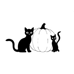 illustration of black cat and pumpkin