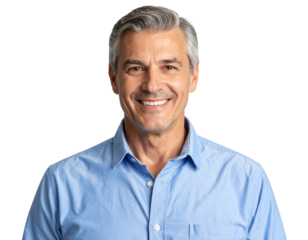 Happy Mature Man Portrait, Front View, Isolated on Transparent Background