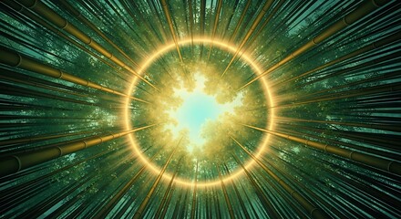 Bamboo forest upward view with glowing light halo