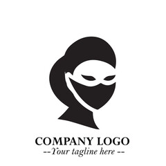 Woman Wearing Mask Logo Symbol in Black on the White Background with Elegant Minimal Design
