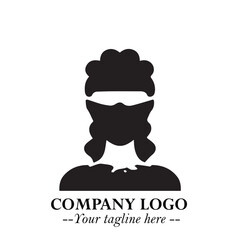 Obraz premium Woman Wearing Mask Logo Symbol in Black on the White Background with Elegant Minimal Design 