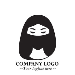 Woman Wearing Mask Logo Symbol in Black on the White Background with Elegant Minimal Design
