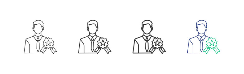 Collection of reputation, illustration, design, business, graphic icons with different color line thickness and style, editable stroke. on a white background.