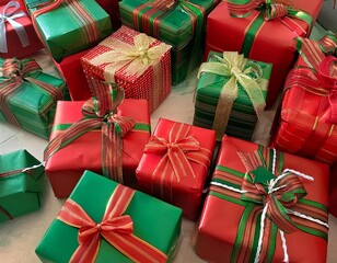 Red and green gift boxes for Christmas