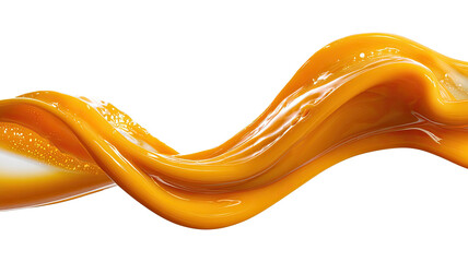 Golden fluid swirly splash with droplets isolated against black