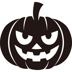 Halloween Pumpkin Icon Black And White With Spooky Face And Transparent Background