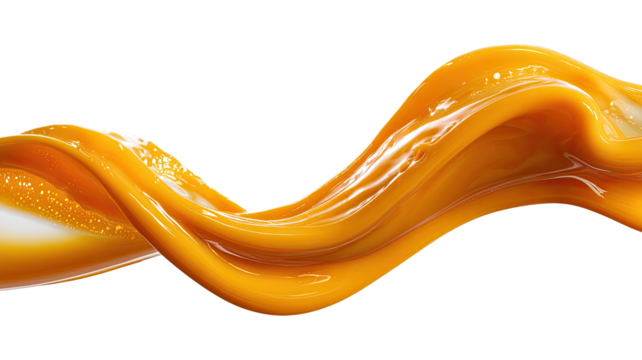 Golden fluid swirly splash with droplets isolated against black