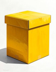 Yellow Box with Lid on White Background.