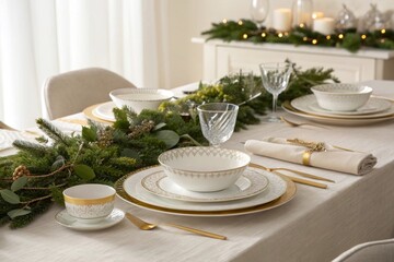 Elegant Christmas Dining Table Set Prepared for a Special Meal
