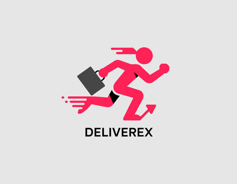 An energetic logo design featuring a running figure with a briefcase, symbolizing fast delivery services, designed in vibrant pink and black shades.