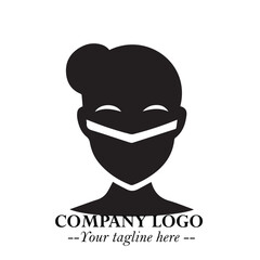 Woman Wearing Mask Logo Symbol in Black on the White Background with Elegant Minimal Design
