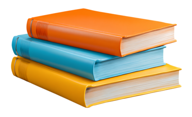 Stack of Three Books on Transparent Background Education Literature Knowledge Reading School Decorative Colorful Arrangement