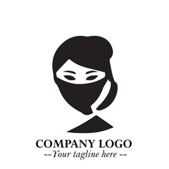 Woman Wearing Mask Logo Symbol in Black on the White Background with Elegant Minimal Design
