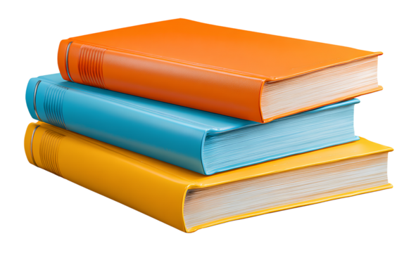 Stack of Three Books on Transparent Background Education Literature Knowledge Reading School Decorative Colorful Arrangement