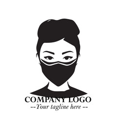 Woman Wearing Mask Logo Symbol in Black on the White Background with Elegant Minimal Design
