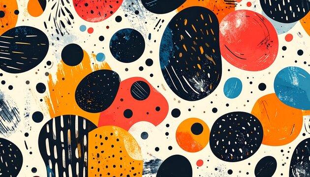 Colorful, abstract pattern with organic shapes on a cream background