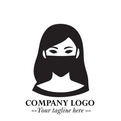 Woman Wearing Mask Logo Symbol in Black on the White Background with Elegant Minimal Design
