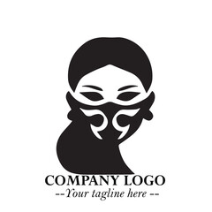 Woman Wearing Mask Logo Symbol in Black on the White Background with Elegant Minimal Design
