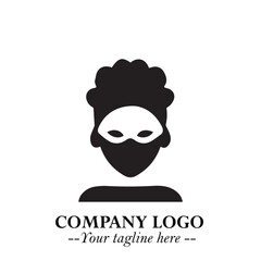 Woman Wearing Mask Logo Symbol in Black on the White Background with Elegant Minimal Design
