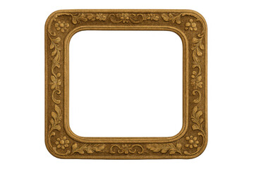 Ornate gold carved picture frame with floral pattern, vintage design element on transparent background