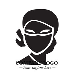 Woman Wearing Mask Logo Symbol in Black on the White Background with Elegant Minimal Design
